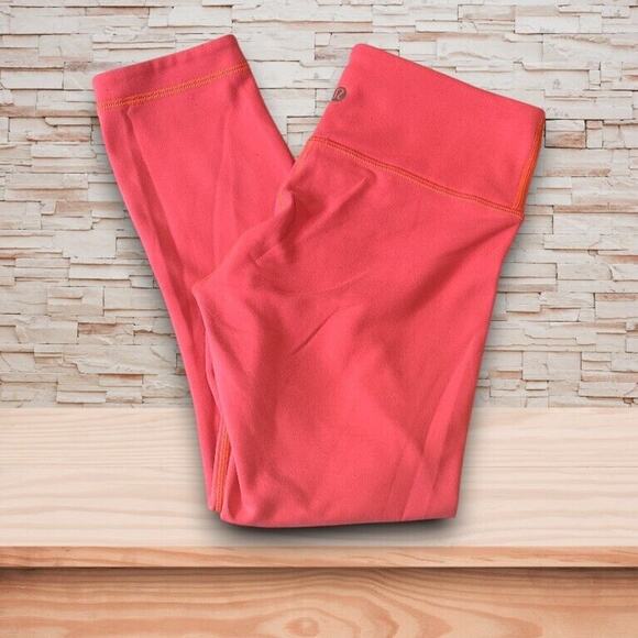 Lululemon Wunder Under Leggings Bright Coral Size 4 EUC - Picture 2 of 5